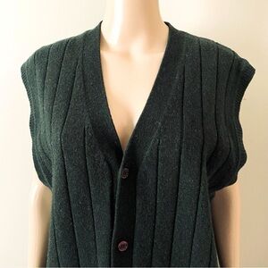 Vintage Christopher Rand Wool Ribbed Forest Green Cardigan Vest, size large